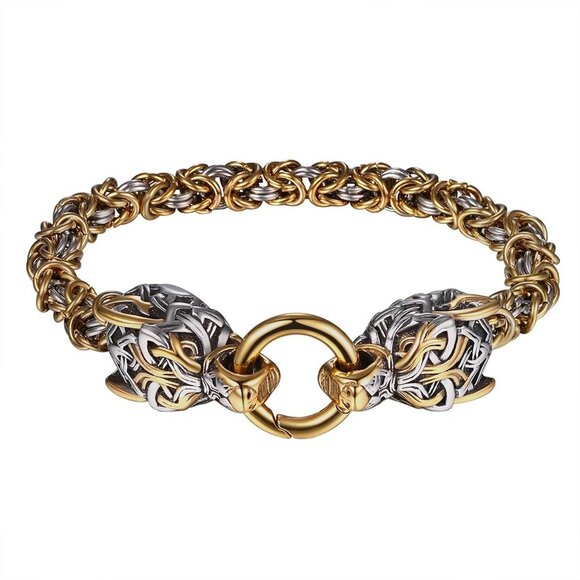 ⭐ OIDEA Mens Viking Wolf Head Bracelet Stainless Steel Gothic King Chain